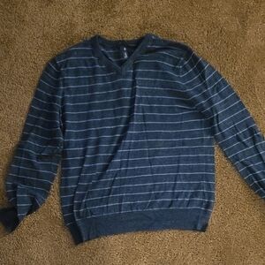 GAP Men's Navy Striped V-Neck Sweater